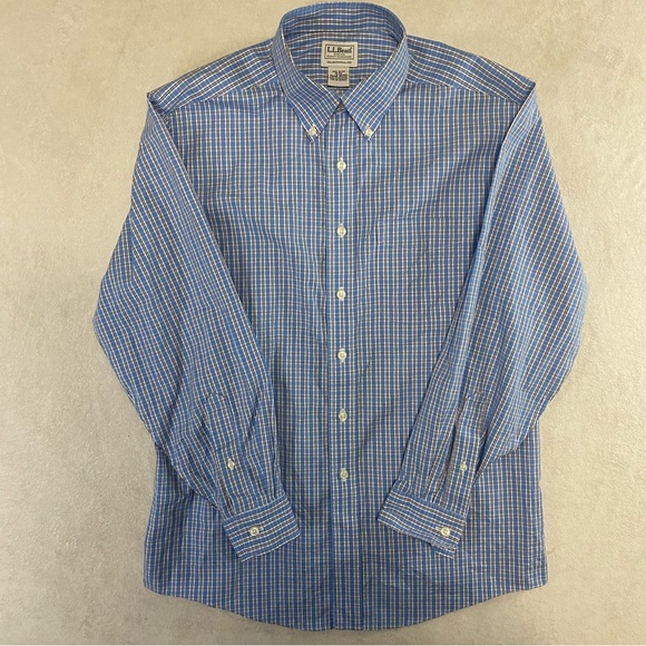 LL Bean Plaid Button-Down Shirt Men Traditional Fit Blue 262253 15-32 Custom - Picture 1 of 8